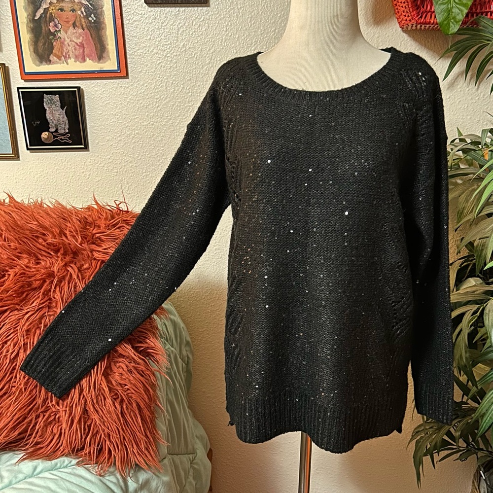 Size S Black Sparkly Sequin Sweater